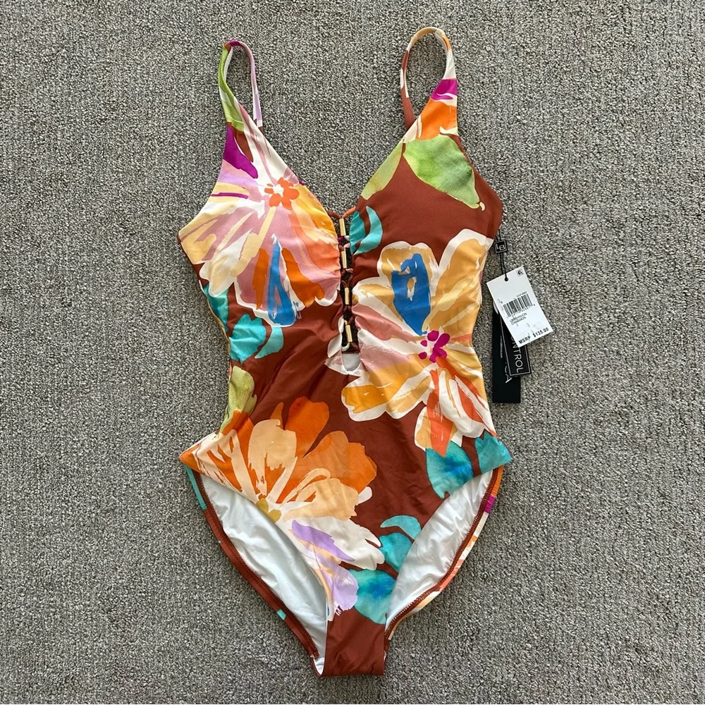 La Blanca Saharan Sands Plunge One‎ Piece Swimsuit Size 6